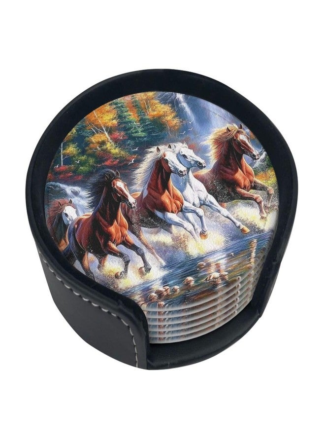 AIMASTZ American Horses Drinks Coasters with Holder, Suitable for Kinds of Cups, Set of 6 - Image 1